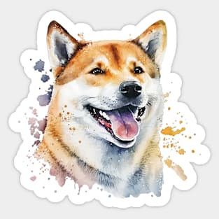 Shiba Inu Smiles Watercolor Art Sticker